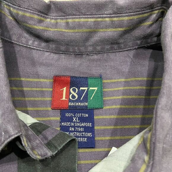 1877 BachRach Vintage 90s Black Purple Striped Button Front Shirt Men's Size XL - Picture 6 of 8